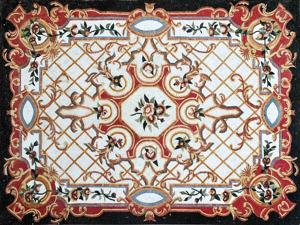 Tappeto a mosaico floreale in mosaico di pietre floreali
