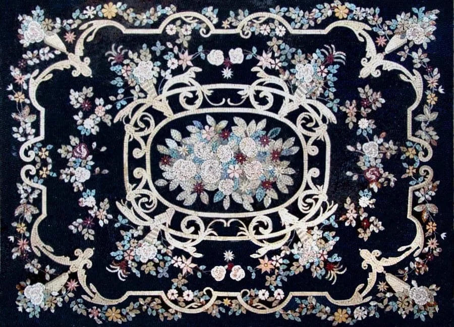 Flower Mosaic Pattern Tile Rug - Si