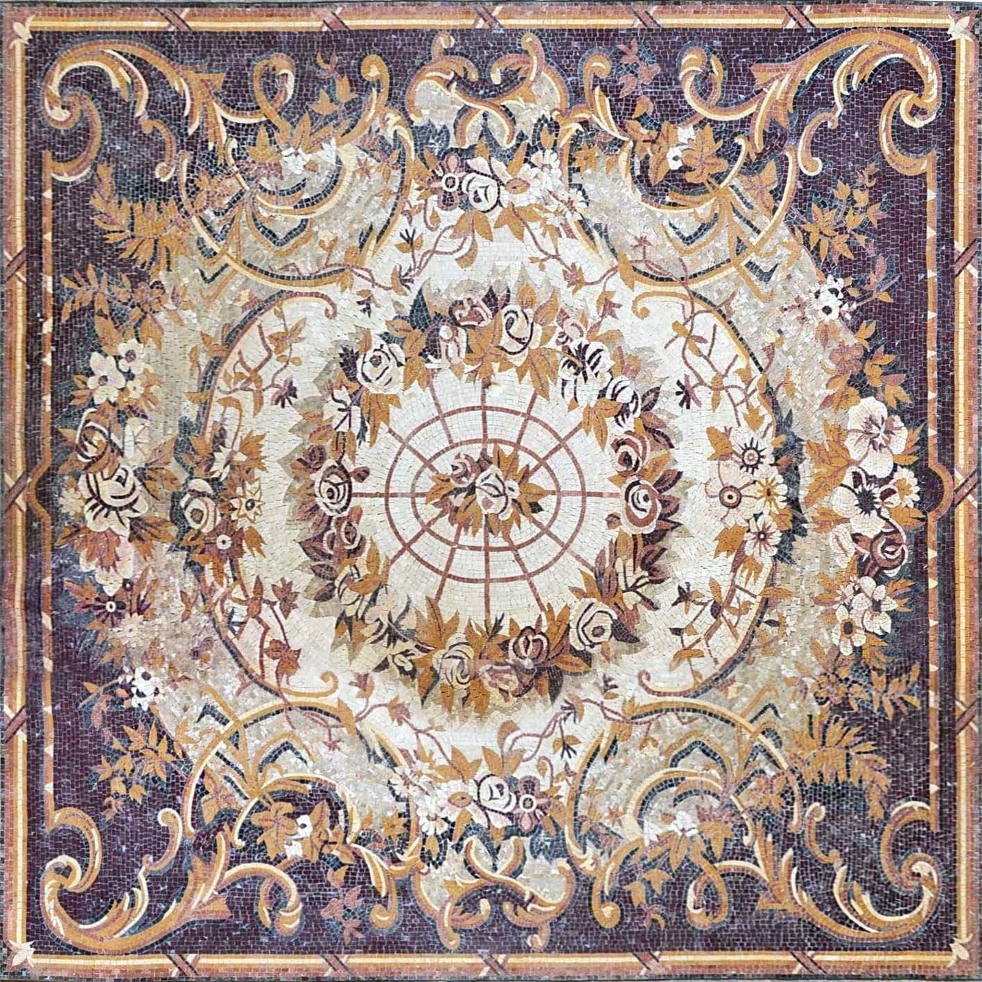 Flowery Rug Marble Mosaic Floor Art | Mozaico Rugs