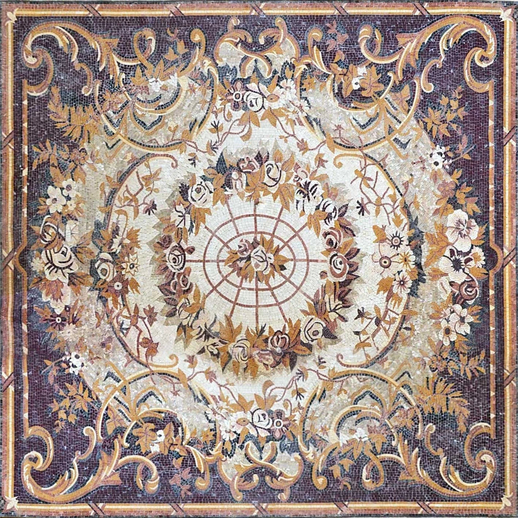 Tapete florido em mosaico de mármore com arte embutida