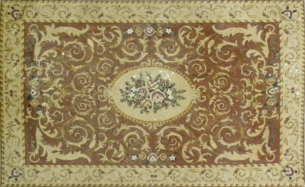 Ornate Floral Medallion Rug - Marble Mosaic Floor Designs - Mesh Backing