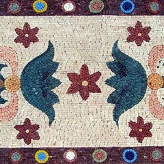 Mosaic Tile Art Rug Design Pattern - Celestial Moon & Star Mosaic Runner Rug - Mesh Backing