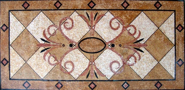 Elegant Scrollwork Design - Marble Mosaic Rectangular Art - Mesh Backing