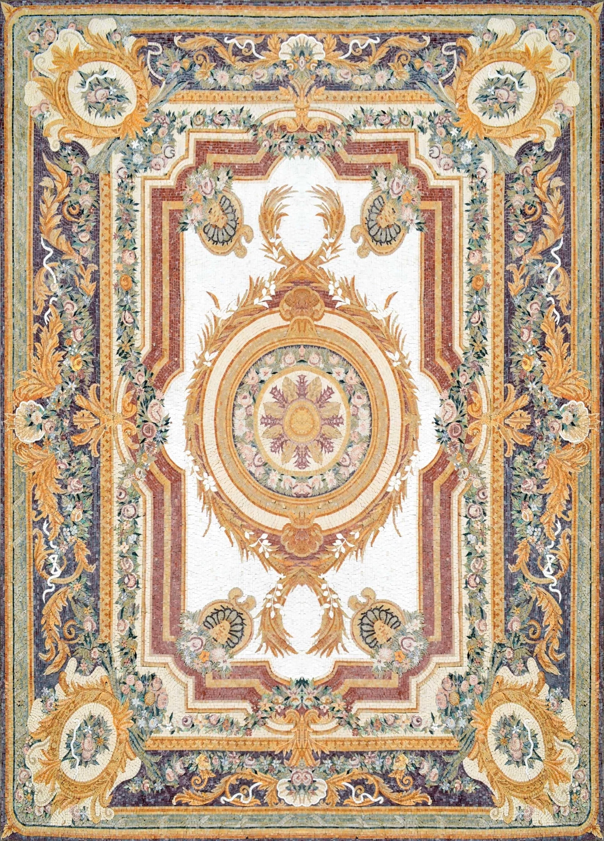 Luxury Floral Stone Mosaic Rug | Mozaico