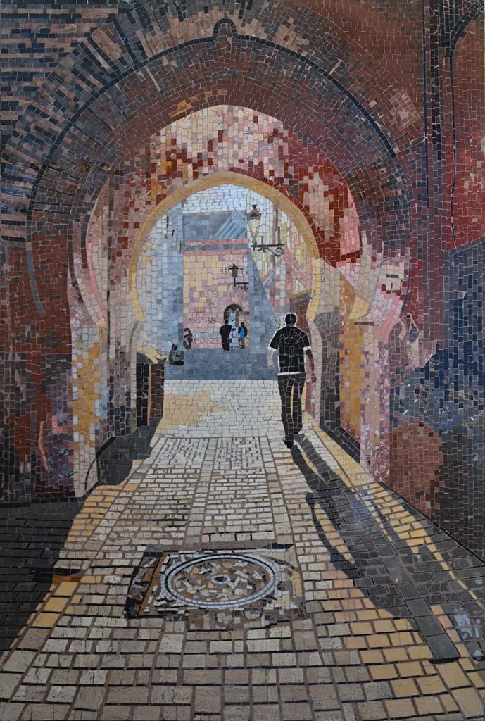 Túnel de arcade Paseo a través de obras de arte de mosaico de mármol