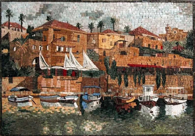 Mosaïque de la scène du port de Byblos
