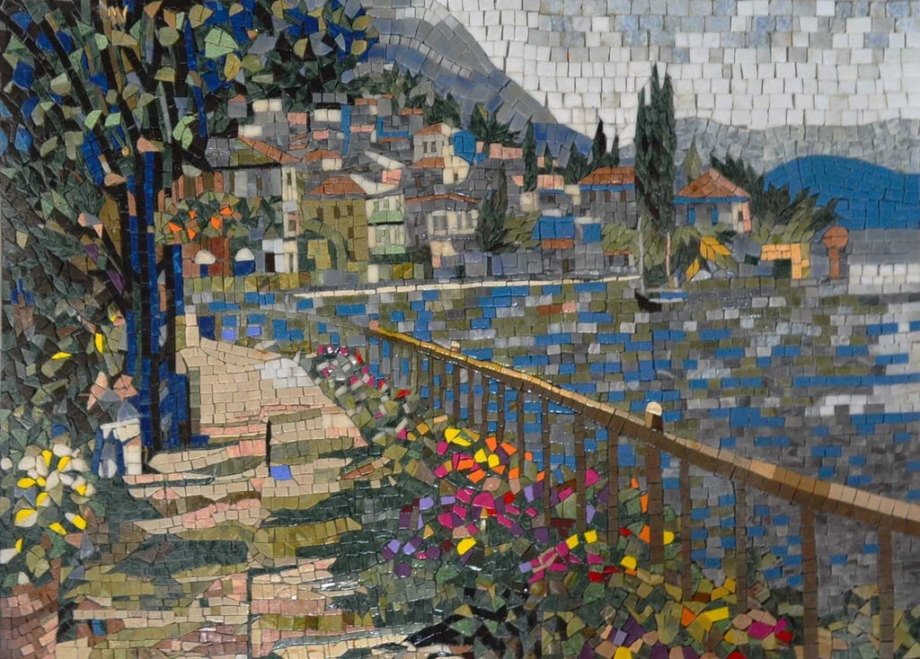 Arte em mosaico de paisagem floral colorida