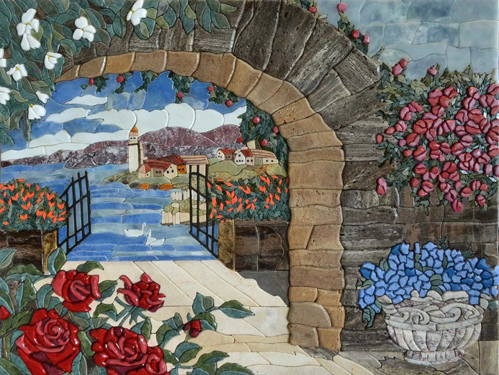 Floral Gateway: Mosaics Art by The Lake