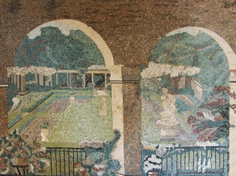 Arte mural em mosaico toscano de jardim