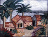 Mosaico de mármol de casas y palmeras