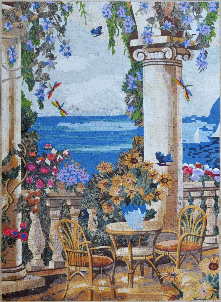 Arte em mosaico de paisagem - Cafeteria sonhadora