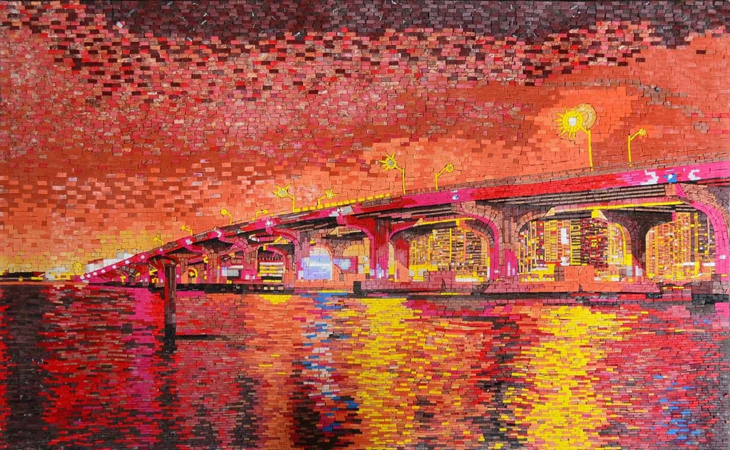Ponte di Manhattan al tramonto Mosaico di marmo