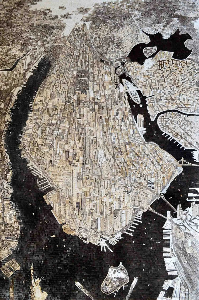 Mural de mosaico de mármol de la isla de Manhattan