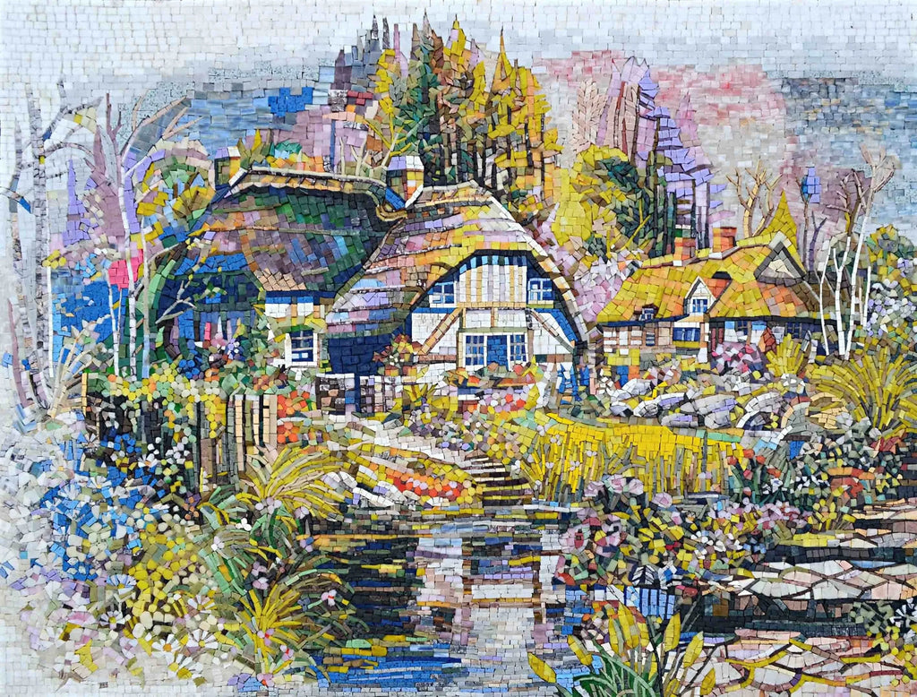 Murais de mosaico de mármore - FairyHouse on River