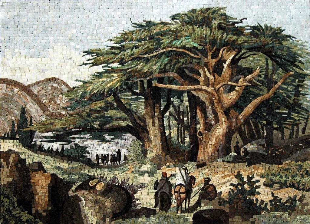 Scena naturale del paesaggio degli alberi di cedro del mosaico