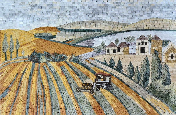 Geometric Designs Cultivating Land - Marble Mosaic The - Mesh Backing