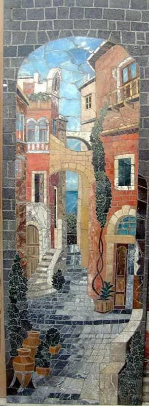 Village Alleyway - arte em mosaico de pedra | mosaico