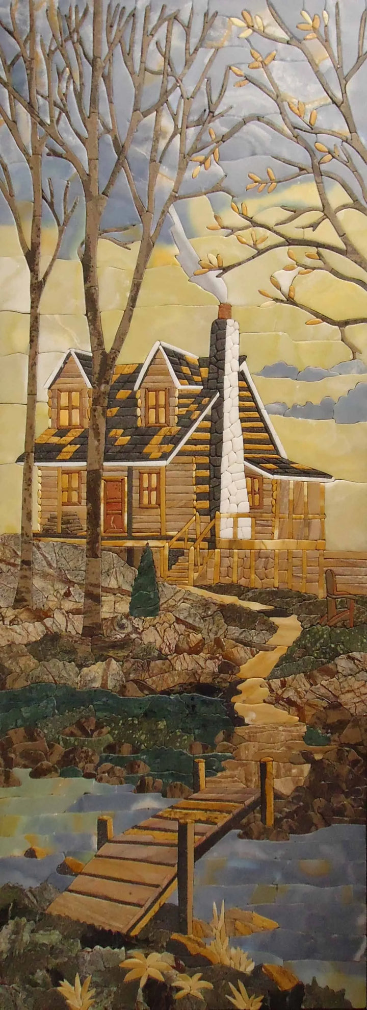Azulejo de arte em pedra da casa da montanha
