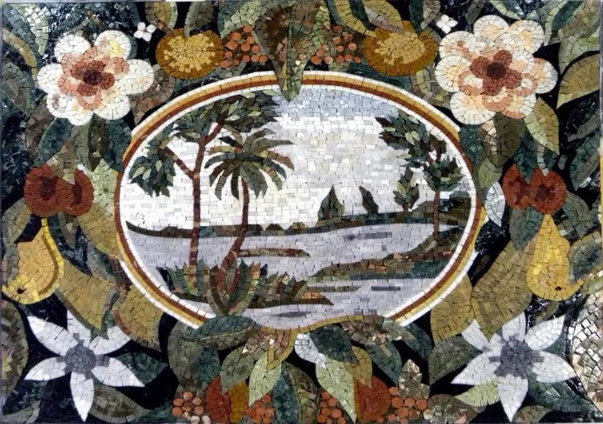 Mural de mosaico toscano de cena artística natural
