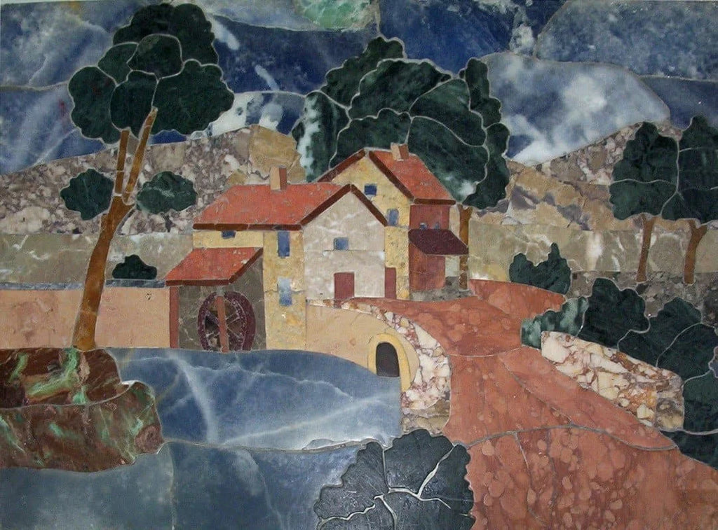 Radiant Village - Petal Mosaic Stone Art | Paysage | Mozaïco
