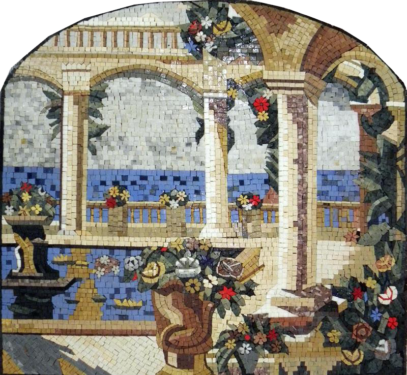 Natural Scene Stone Tuscan Mosaic Mural