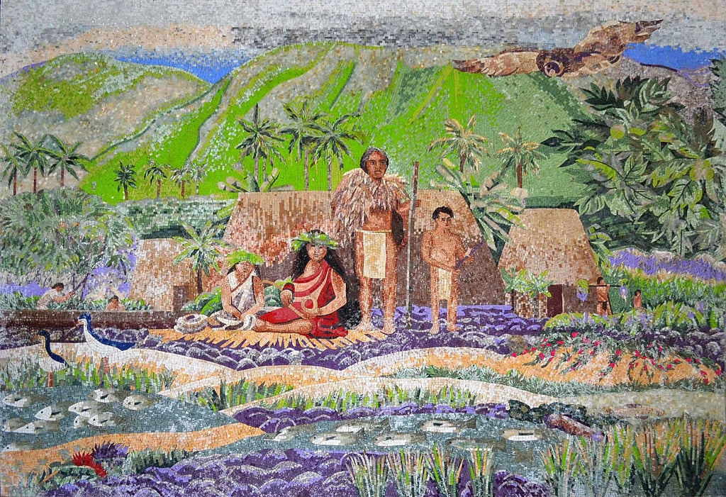 Mosaico realista de vida primitiva