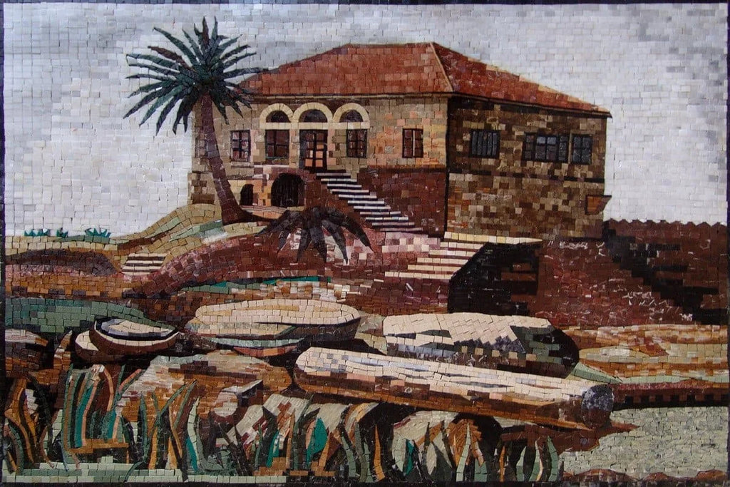 Mosaicos hechos a mano de la casa roja en la azotea