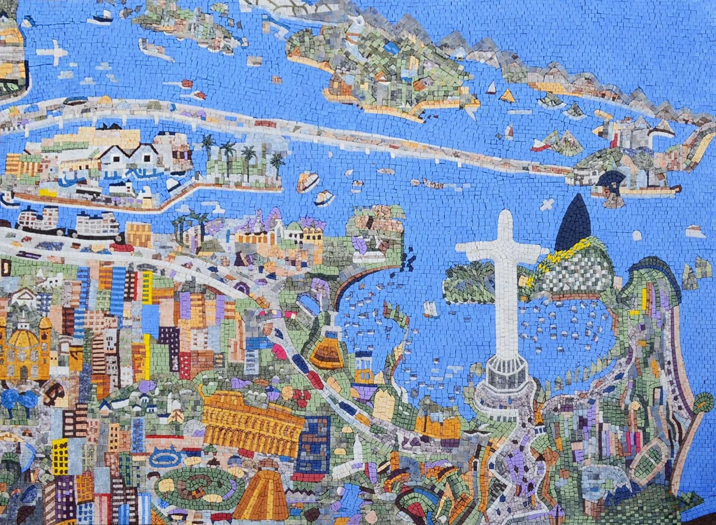 Mural de mosaico de mármol de la costa de Río de Janeiro