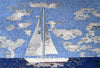 Парусная лодка в синем спокойном море Мраморная мозаика
