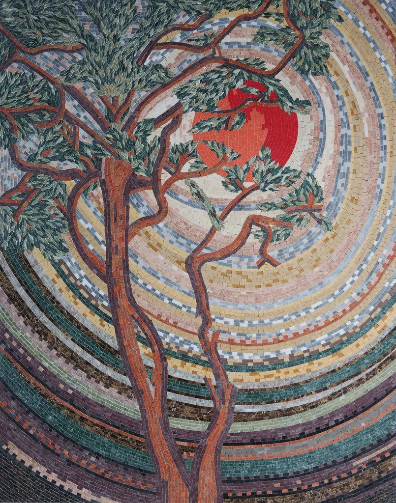 Mosaico d'arte al tramonto a spirale