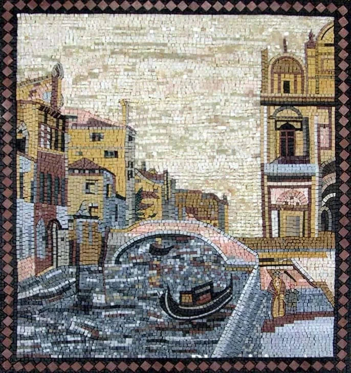 Mosaico de la escena de la ciudad de Venecia