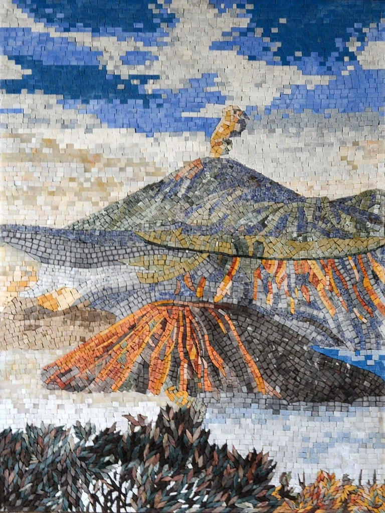 Mosaïque de marbre de paysage de volcans