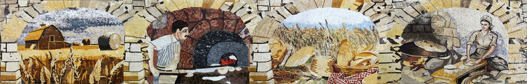 Mosaico de mármol de la temporada de cosecha de trigo