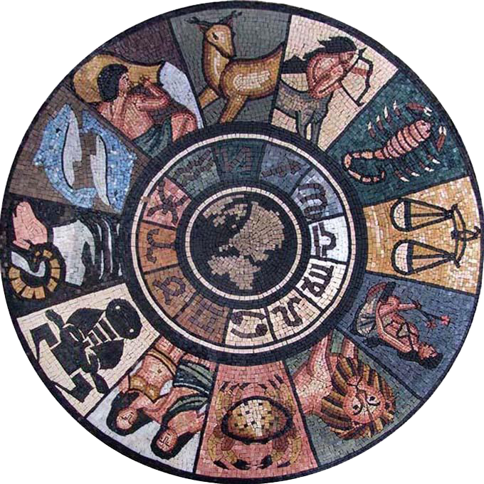 Medallón de mosaico - Mosaico de la rueda del horóscopo | Mozaico