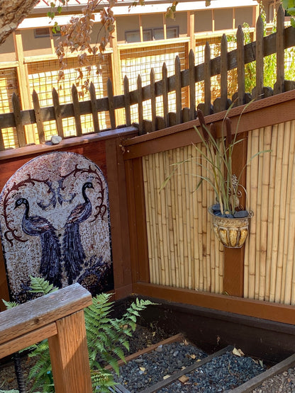 mosaic patio decor of 2 peacocks 