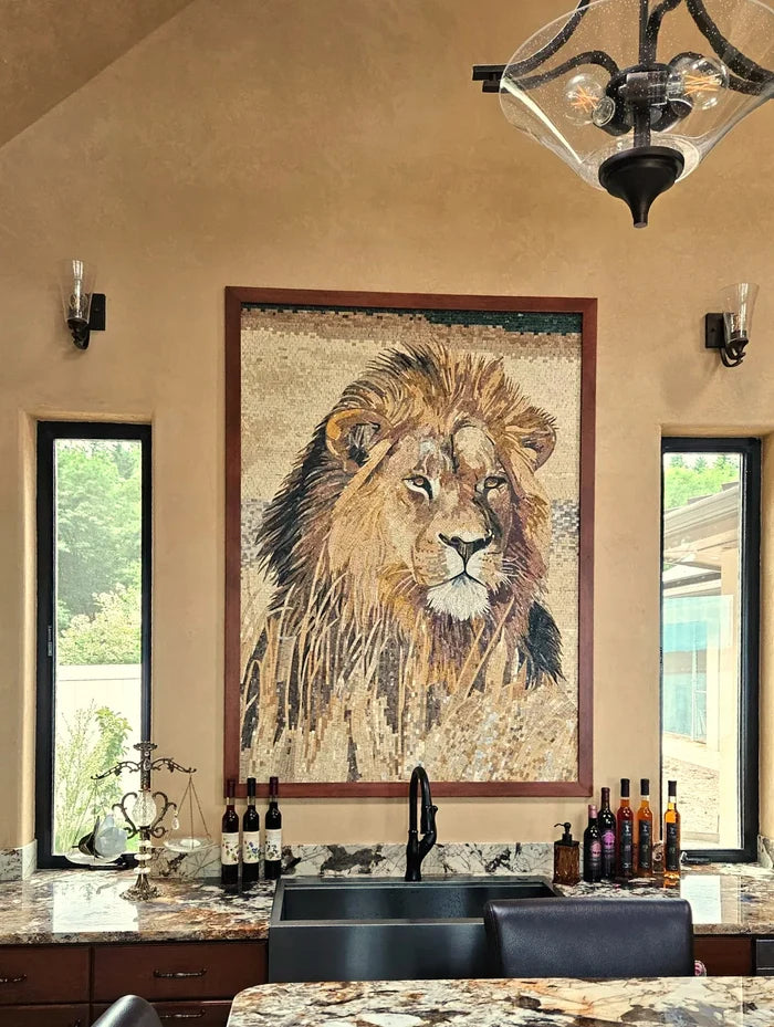 Ornate Lion - Bathroom Renovation Mosaic Regal Wall Art Masterpiece - Mesh Backing