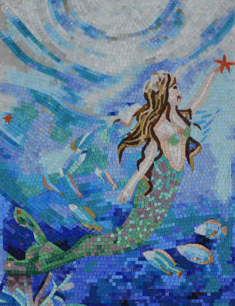 Meerjungfrau greift nach dem Stern - Mosaikglas zu verkaufen