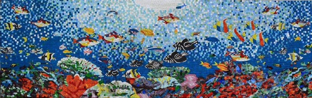 Mosaico de Vidro Mosaico de Cena de Criaturas Aquáticas do Mar