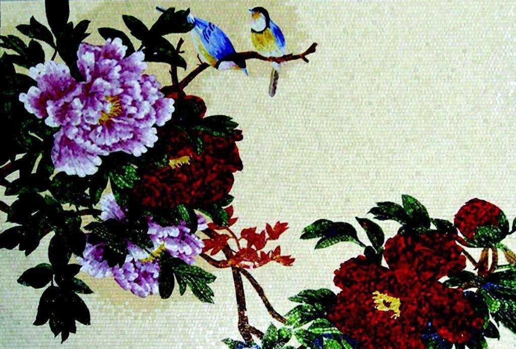 Arte em mosaico - Pássaros em um galho Mozaico