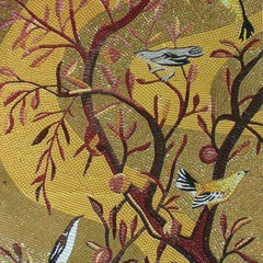 Vibrant Birds Autumn Tree - Gold Glass Mosaic Mural - Mesh Backing