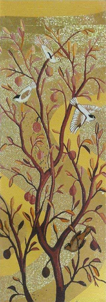 Mural Mosaico - Árvore Dourada com Pássaros Mozaico