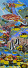 Mural de mosaico de vidrio con peces y tortugas marinas radiantes