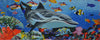 Arte em mosaico de mar alegre com golfinhos subaquáticos