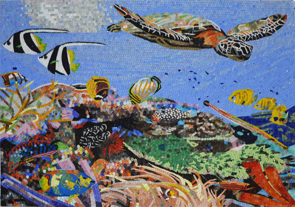 Arte em mosaico de vidro do mundo do recife de coral