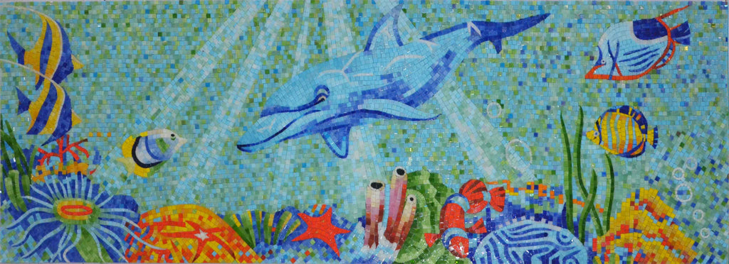 Arte em mosaico de vidro - O golfinho azul