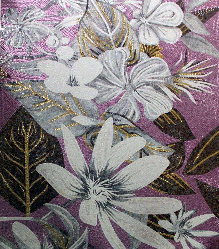 Oeuvre de mosaïque - Fleurs blanches abstraites Mozaico