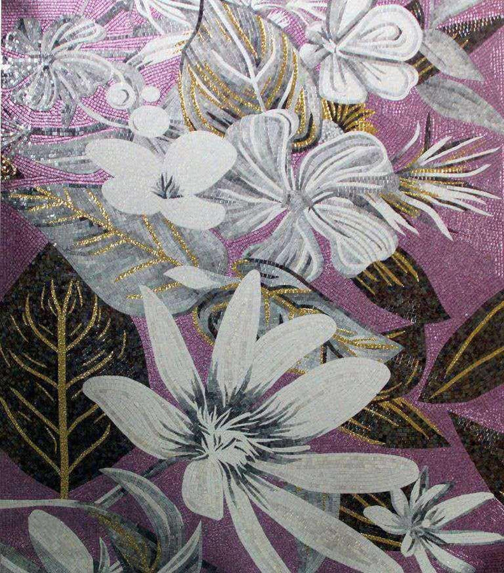 Mosaic Artwork - Abstract White Flowers | Flowers And Trees | Mozaico