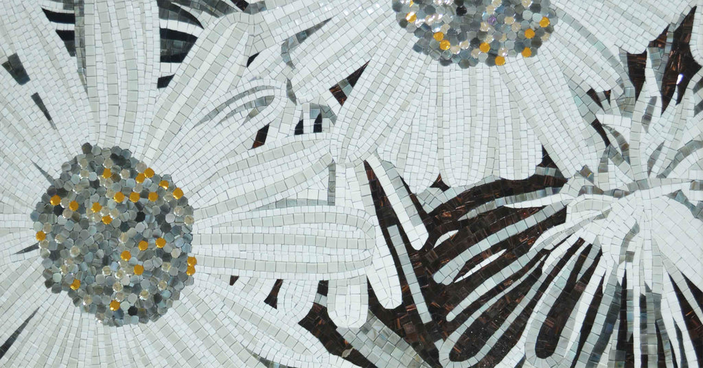 Arte em mosaico de vidro - margaridas brancas