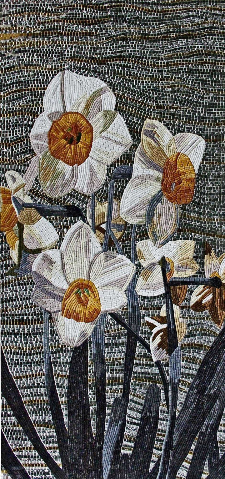 Floral Mosaic Tile Art - White Poppy Mozaico
