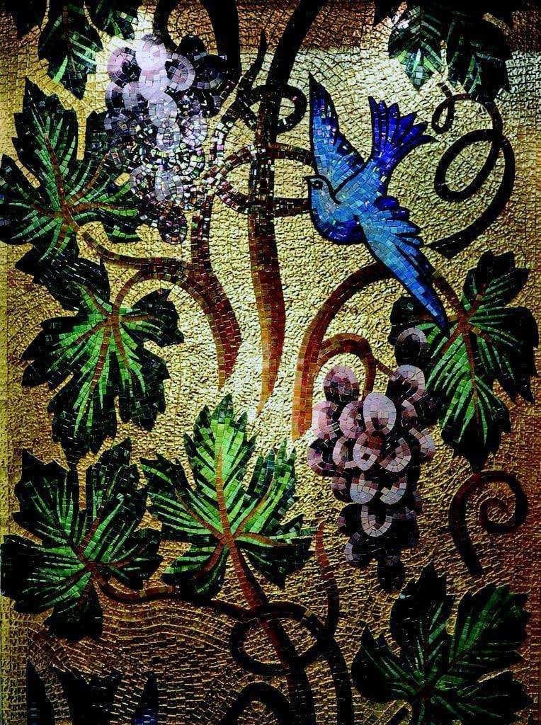 Mural Mosaico - Pájaro Azul en Oro Mozaico